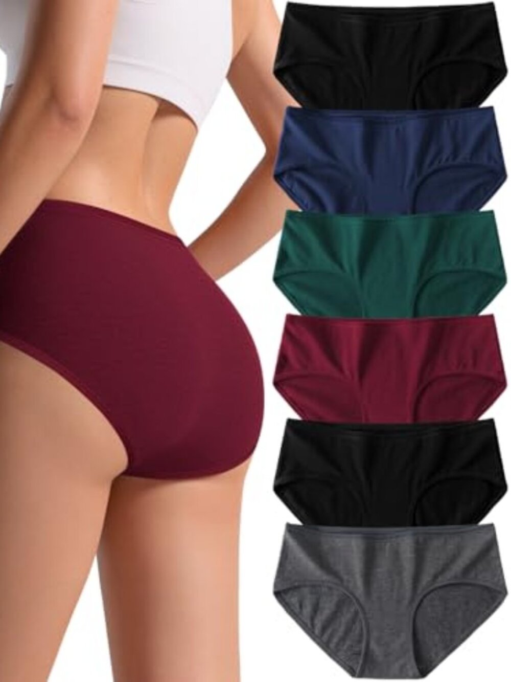Cotton Underwear for Women, Mid Rise Hipster Panties, 6 Pack